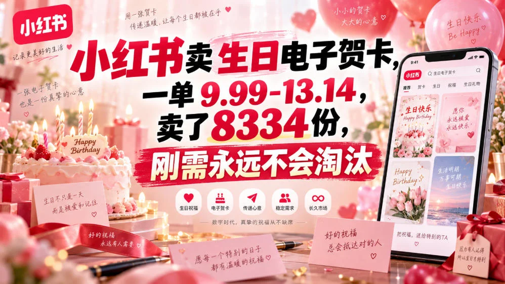 小红书卖生日电子贺卡，一单9.99-13.14，卖了8334份，刚需永远不会淘汰-小栈博客