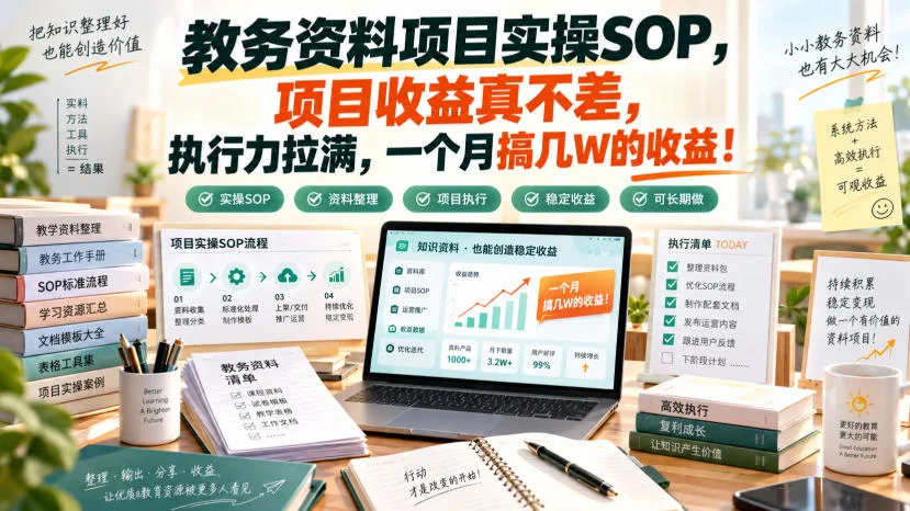 教务资料项目实操SOP：零基础副业，执行力拉满月入几万