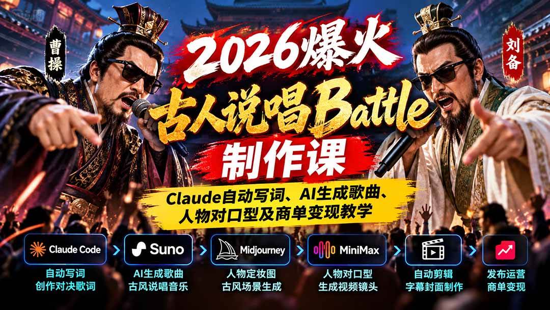 (21059期)2026爆火古人说唱Battle制作课:Claude自动写词、AI生成歌曲、人物对口型及商单变现教学-小栈博客