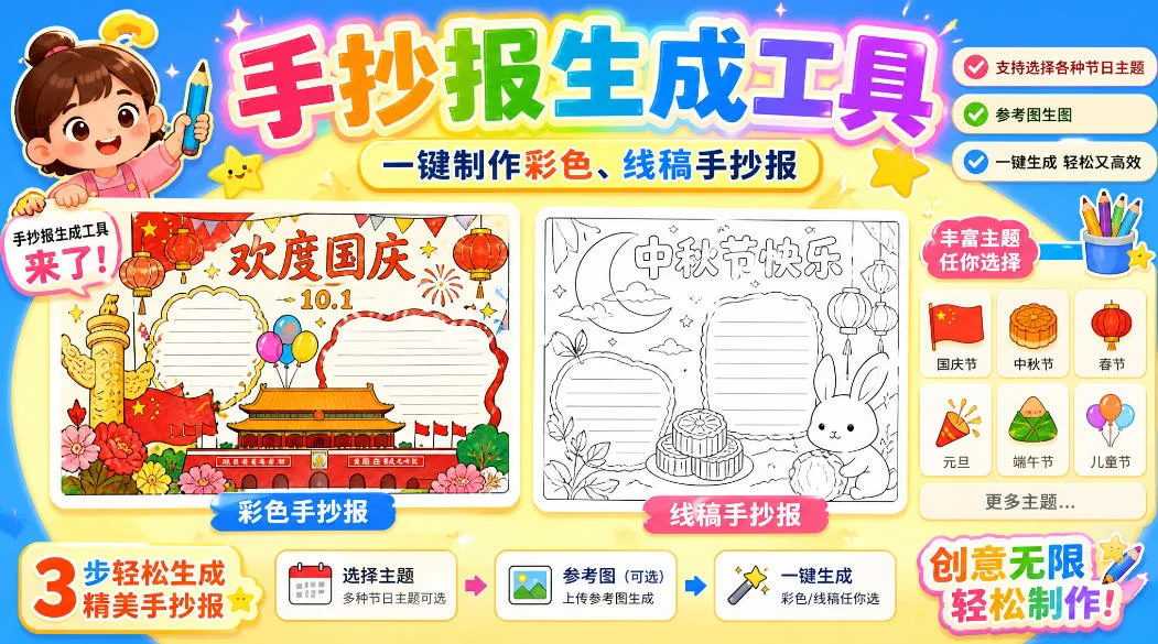 手抄报批量生成工具来了，完全免费，告别豆包生图，高清无水印-小栈博客