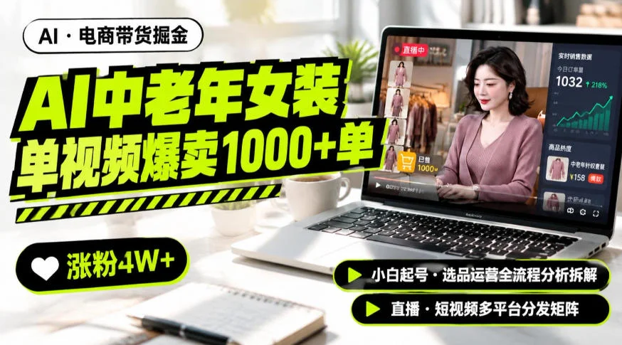 AI中老年服装带货赛道新玩法，一个视频卖出1000多单涨粉4W+，小白起号选品运营全流程分析拆解-小栈博客