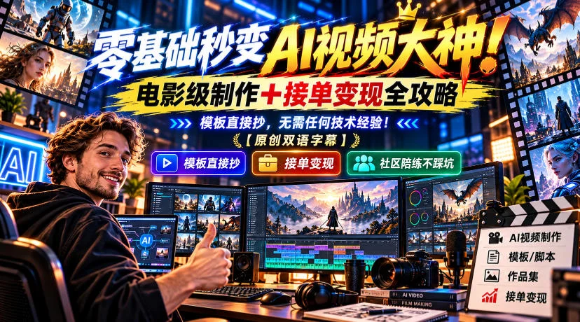 零基础秒变AI视频大神!电影级制作+接单变现全攻略,模板直接抄,无需任何技术经验!【原创双语字幕】 零基础秒变AI视频大神!电影级制作+接单变现全攻略,模板直接抄,无需任何技术经验!【原创双语字幕】