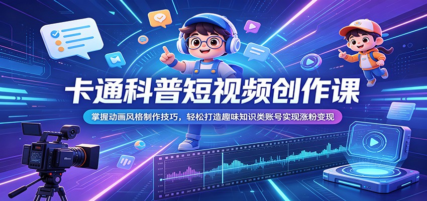 卡通科普短视频创作课:掌握动画风格制作技巧,轻松打造趣味知识类账号实现涨粉变现-小栈博客