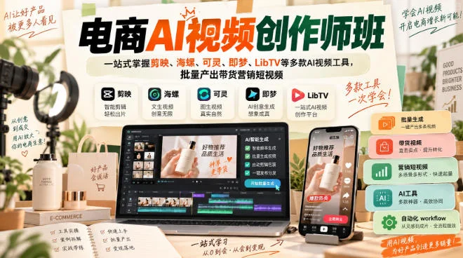 电商AI视频创作师班，一站式掌握剪映、海螺、可灵、即梦、LibTV等多款AI视频工具，批量产出带货营销短视频-小栈博客