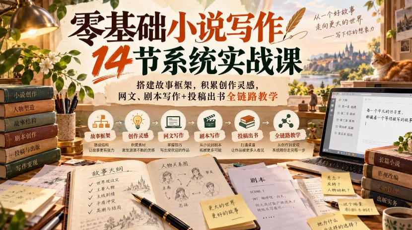 零基础小说写作14节系统实战课,搭建故事框架,积累创作灵感,网文、剧本写作+投稿出书全链路教学-小栈博客