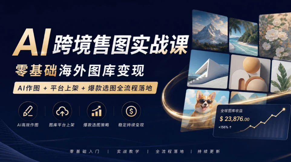 AI跨境售图实战课,零基础海外图库变现,AI作图+平台上架+爆款选图全流程落地 AI跨境售图实战课,零基础海外图库变现,AI作图+平台上架+爆款选图全流程落地