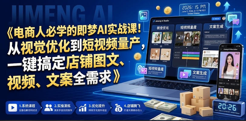 电商人必学的即梦AI实战课！从视觉优化到短视频量产，一键搞定店铺图文、视频、文案全需求-小栈博客