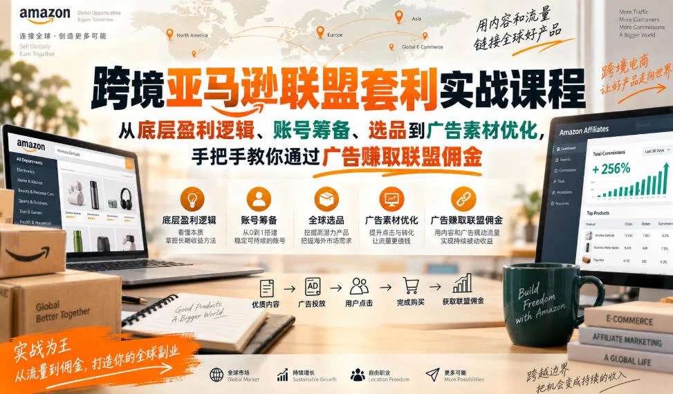 跨境亚马逊联盟套利实战课程，从底层盈利逻辑、账号筹备、选品到广告素材优化，手把手教你通过广告賺取联盟佣金-小栈博客