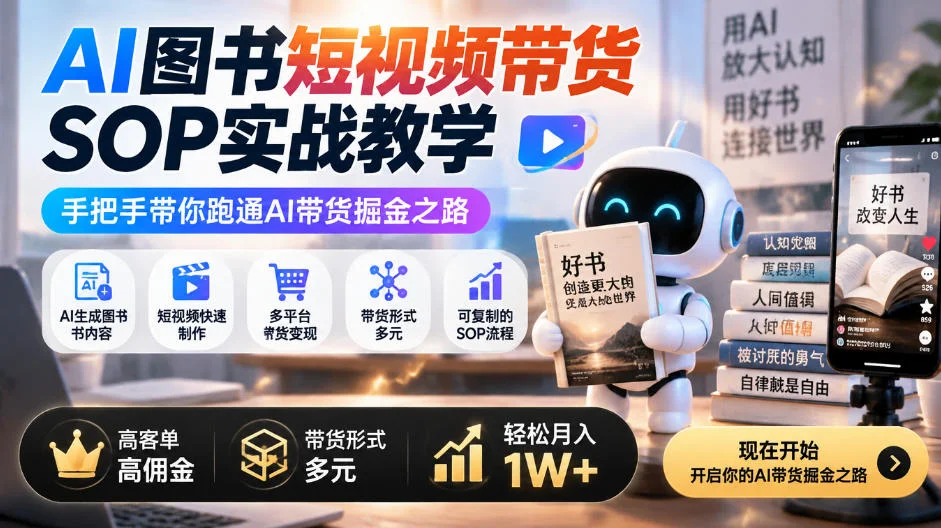 AI图书短视频带货SOP实战教学,手把手带你跑通AI带货掘金之路,高客单高佣金,带货形式多元,轻松月入1W+-小栈博客
