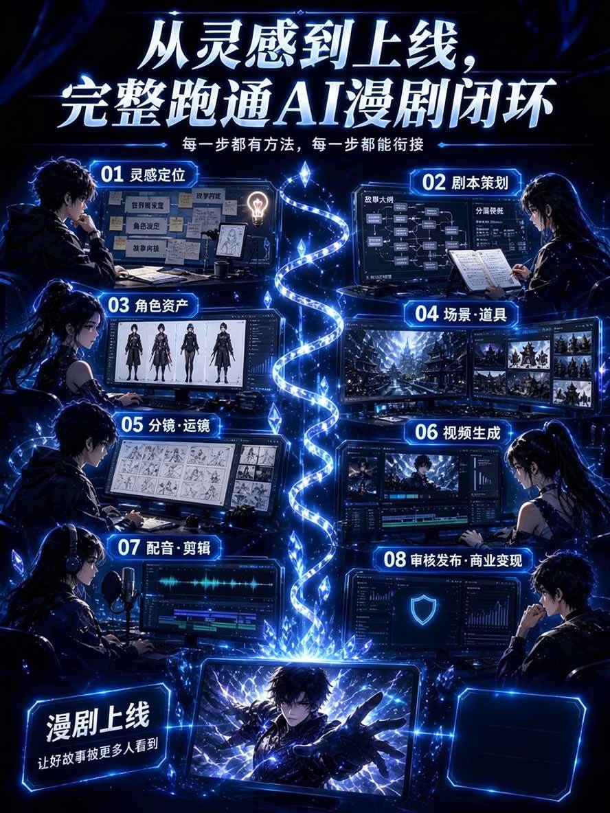 (20906期)【无水印】2026AI漫剧创作与商业变现掘金营:打通选题→AI编剧→角色场景→自动分镜→视频生成→剪辑发布→运营变现 (20906期)【无水印】2026AI漫剧创作与商业变现掘金营:打通选题→AI编剧→角色场景→自动分镜→视频生成→剪辑发布→运营变现