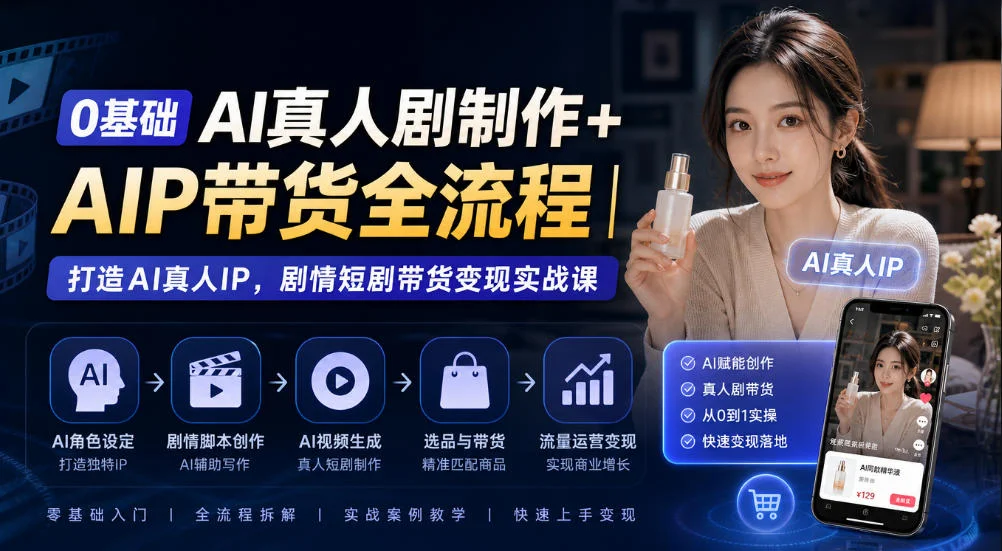 0基础AI真人剧制作+AIP带货全流程|打造AI真人IP,剧情短剧带货变现实战课-小栈博客