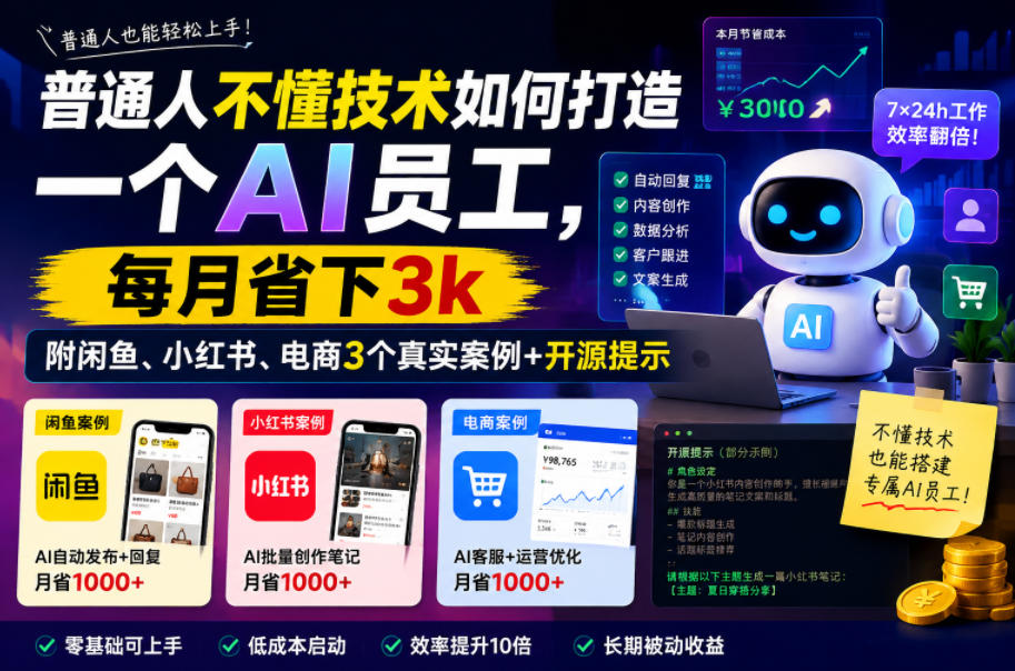 普通人不懂技术如何打造一个AI员工，每月省下3k，附闲鱼、小红书、电商3个真实案例+开源提示【文档】-小栈博客