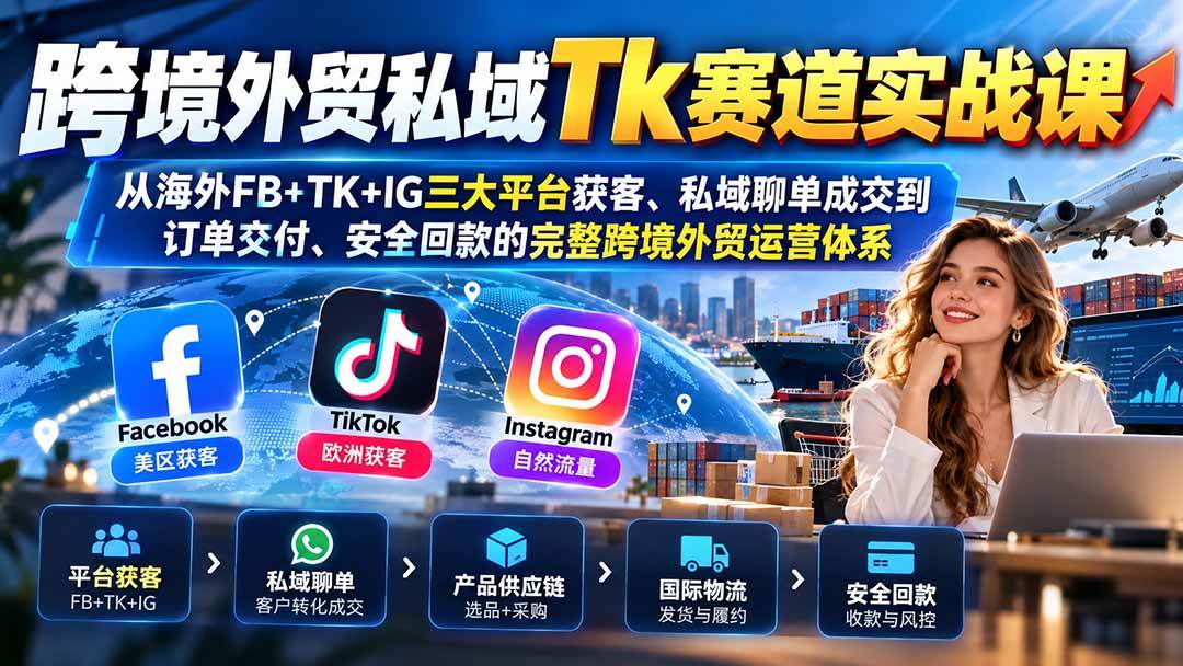 （20894期）跨境外贸私域Tk赛道实战课：从海外FB+TK+IG三大平台获客、私域聊单成交到订单交付、安全回款的完整跨境外贸运营体系-小栈博客