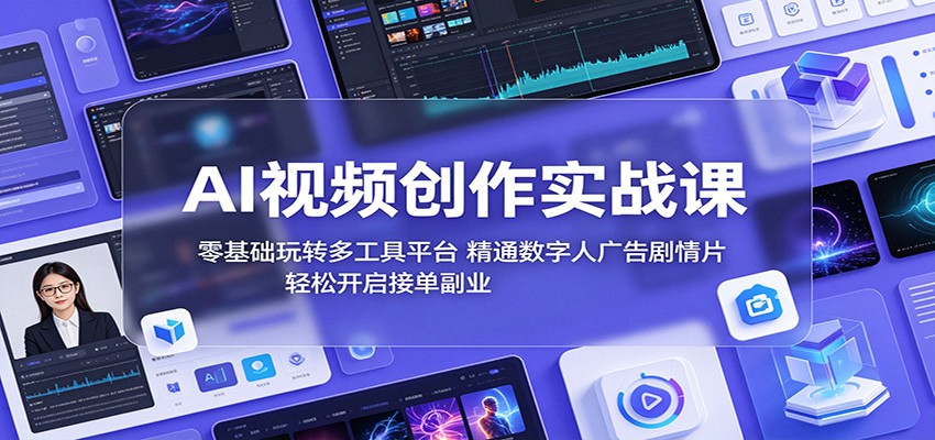 AI视频创作实战课:零基础玩转多工具平台,精通数字人广告、剧情片,轻松开启接单副业-小栈博客