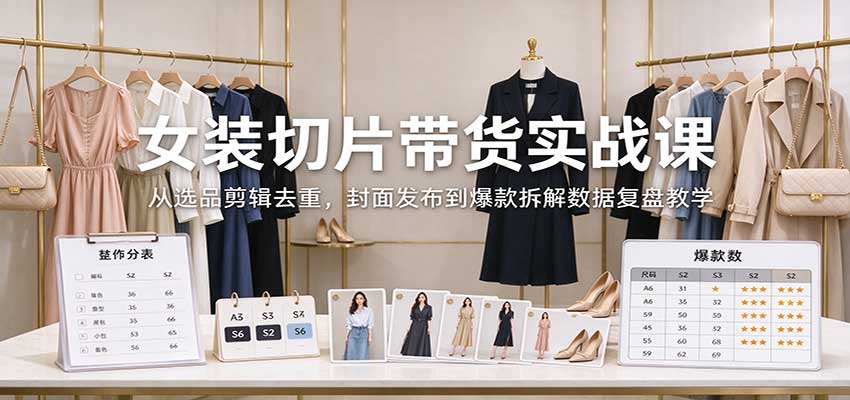 女装切片带货实战课:从选品剪辑去重,封面发布到爆款拆解数据复盘教学-小栈博客