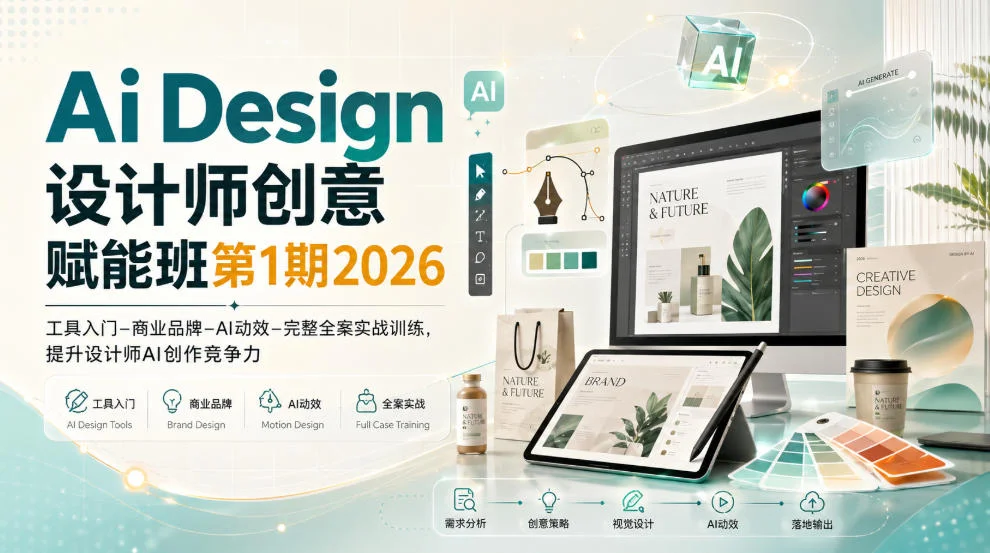 Ai Design设计师创意赋能班第1期2026|工具入门‑商业品牌‑AI动效‑完整全案实战训练,提升设计师AI创作竞争力 Ai Design设计师创意赋能班第1期2026|工具入门‑商业品牌‑AI动效‑完整全案实战训练,提升设计师AI创作竞争力