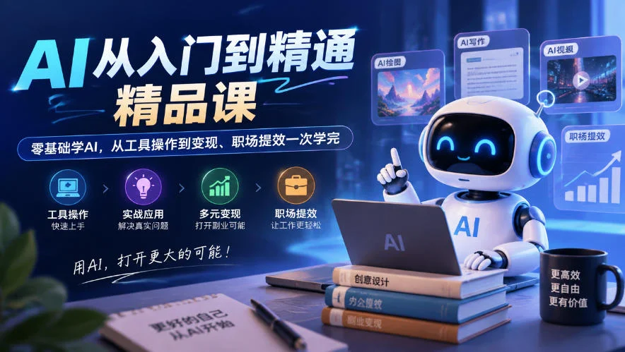 AI从入门到精通精品课，零基础学AI，从工具操作到变现、职场提效一次学完-小栈博客