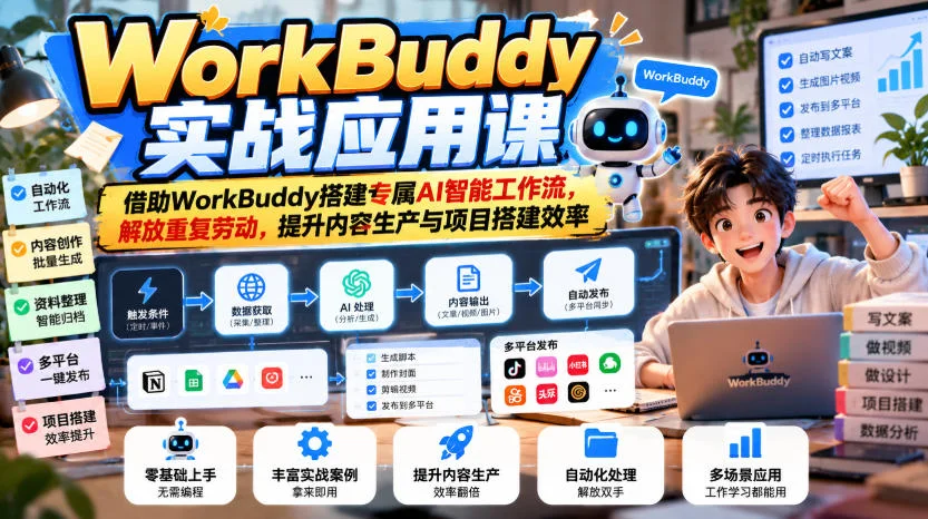 WorkBuddy实战应用课,借助WorkBuddy搭建专属AI智能工作流,解放重复劳动,提升内容生产与项目搭建效率-小栈博客