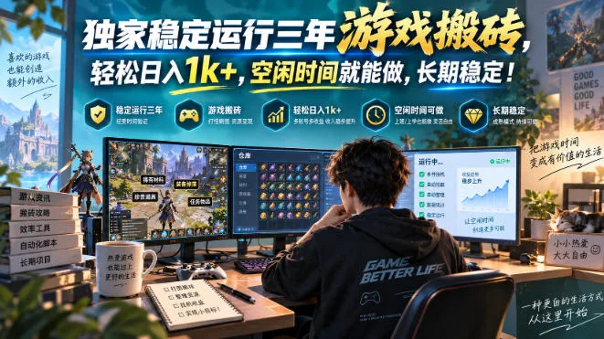 独家稳定运行三年游戏搬砖，轻松日入1k+，空闲时间就能做，长期稳定！【揭秘】-小栈博客