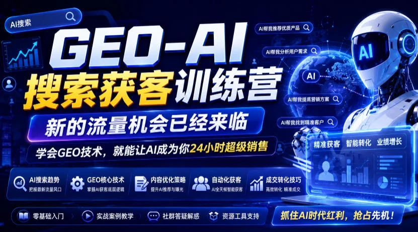 GEO-AI搜索获客训练营，新的流量机会已经来临，学会GEO技术，就能让AI成为你24小时超级销售（更新0919）-小栈博客