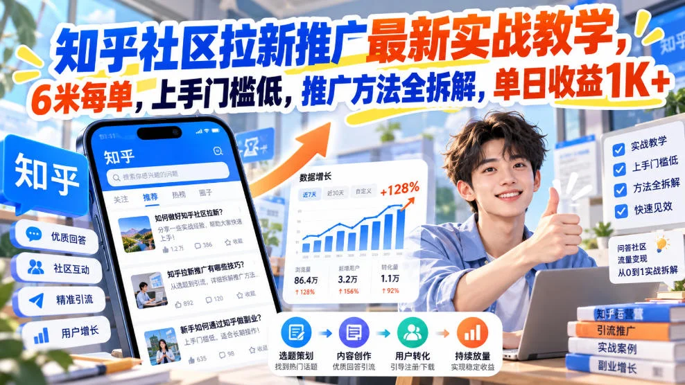 知乎社区拉新推广最新实战教学,6米每单,上手门槛低,推广方法全拆解,单日收益1K+! 知乎社区拉新推广最新实战教学,6米每单,上手门槛低,推广方法全拆解,单日收益1K+!