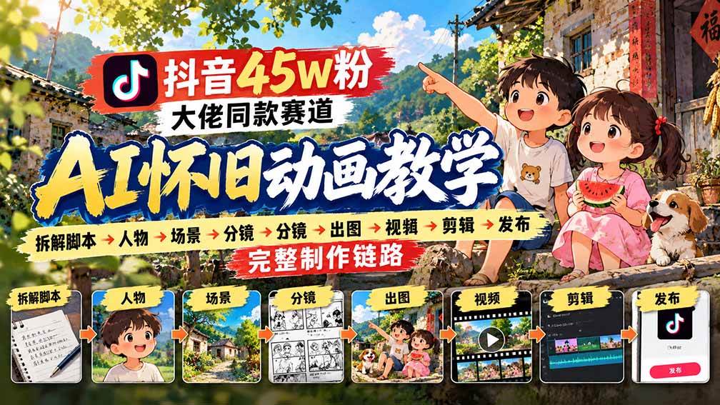 抖音45W粉同款AI怀旧动画教程：脚本到发布全流程拆解