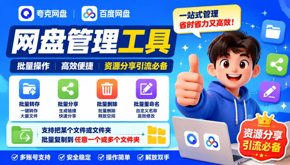 夸克网盘批量文件重命名,批量转存、批量分享、批量复制,内置AI功能 夸克网盘批量文件重命名,批量转存、批量分享、批量复制,内置AI功能