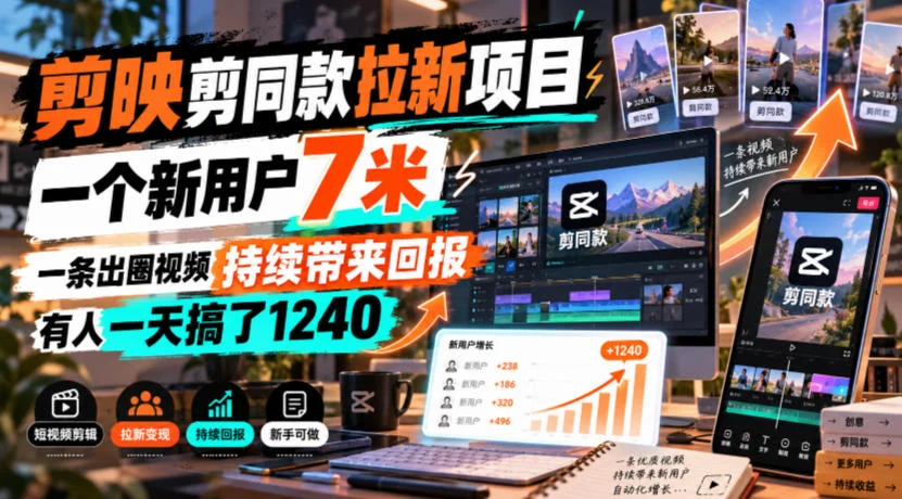 剪映剪同款拉新项目,一个新用户7米,一条出圈视频持续带来回报,有人一天搞了1240 剪映剪同款拉新项目,一个新用户7米,一条出圈视频持续带来回报,有人一天搞了1240