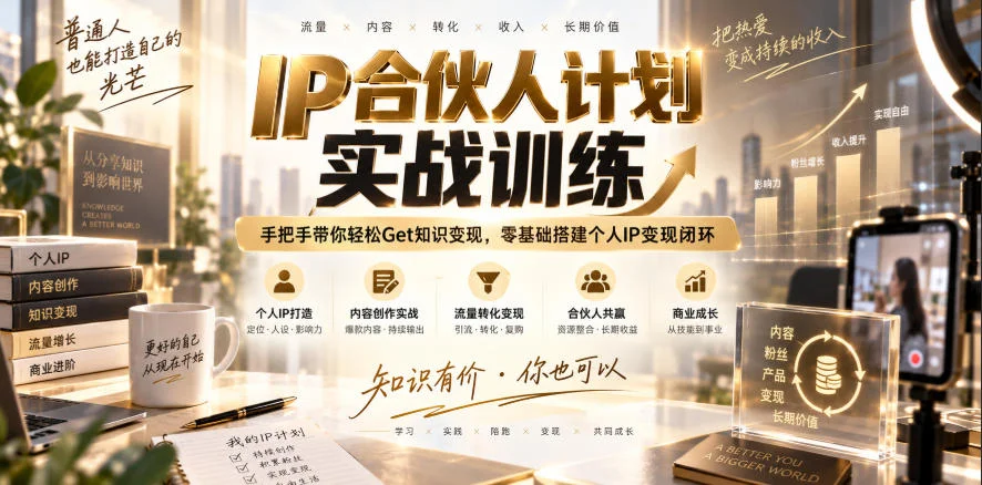 IP合伙人计划实战训练,手把手带你轻松Get知识变现,零基础搭建个人IP变现闭环(更新260908) IP合伙人计划实战训练,手把手带你轻松Get知识变现,零基础搭建个人IP变现闭环(更新260908)