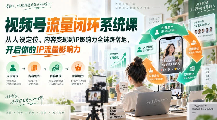 视频号流量闭环系统课：人设定位到IP变现全链路落地
