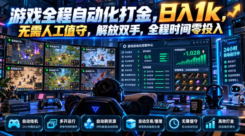 游戏全程自动化打金,日入1k,无需人工值守,解放双手,全程时间零投入【揭秘】-小栈博客