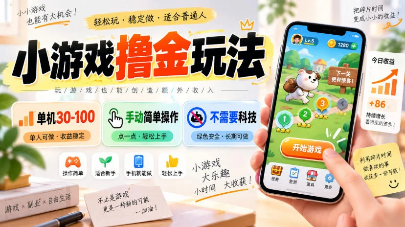 小游戏撸金玩法,单机30-100,手动简单操作,不需要科技 小游戏撸金玩法,单机30-100,手动简单操作,不需要科技