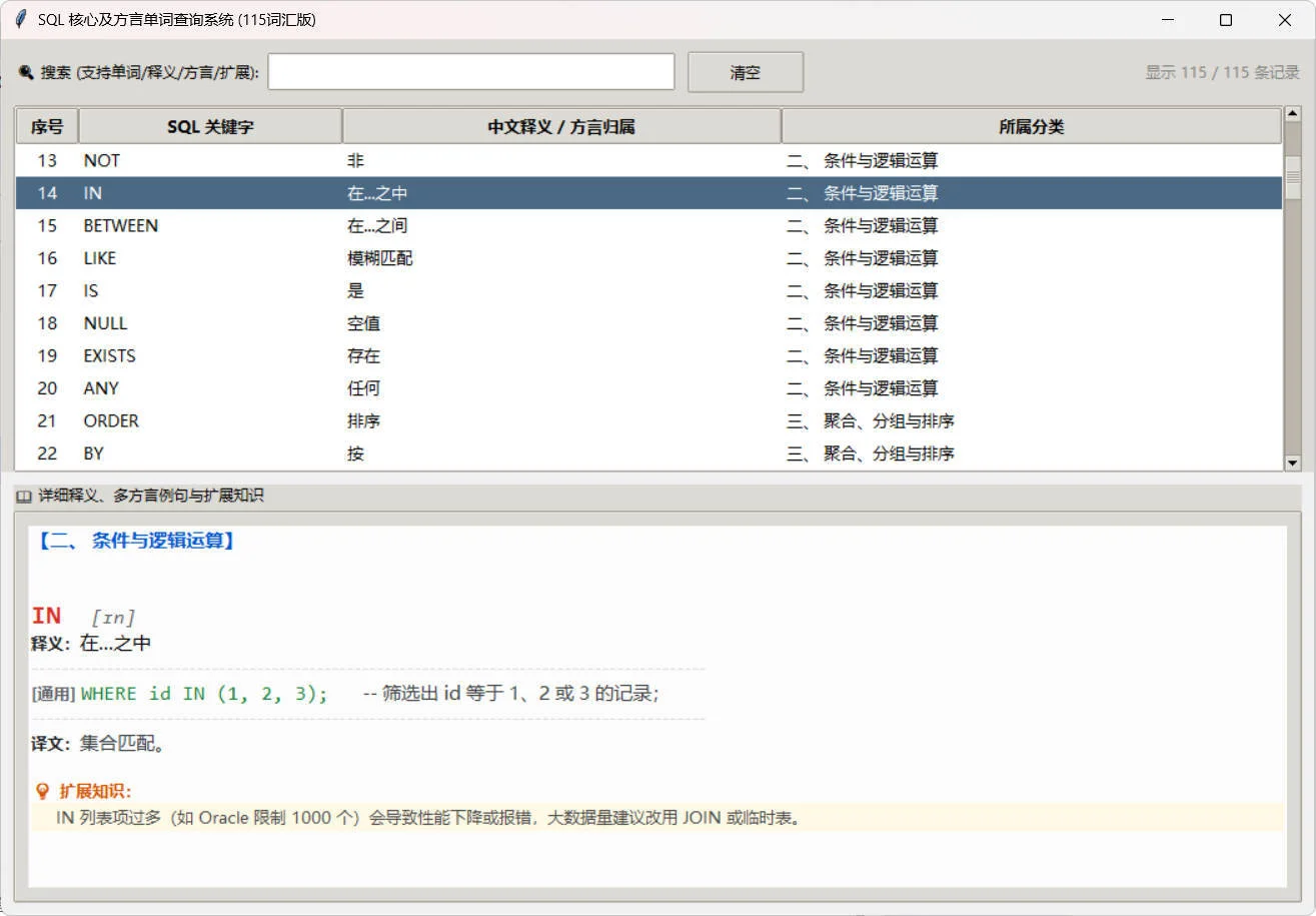 SQL常用核心单词查询115词客户端-小栈博客