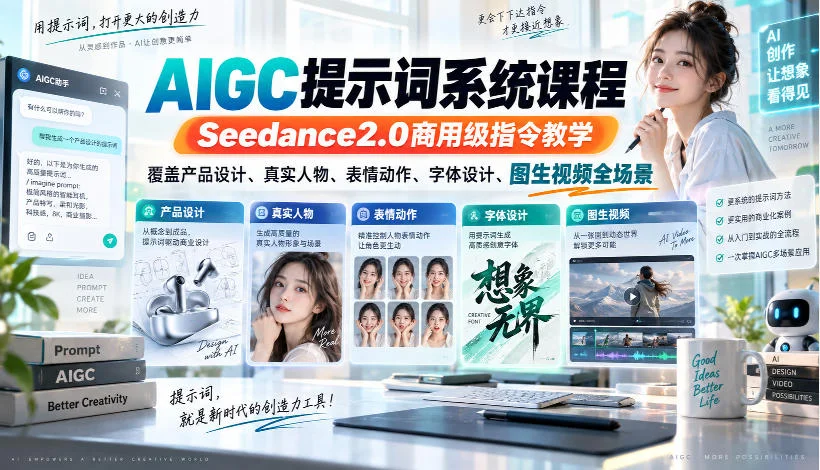 AIGC提示词系统课程，Seedance2.0商用级指令教学，覆盖产品设计、真实人物、表情动作、字体设计、图生视频全场景-小栈博客