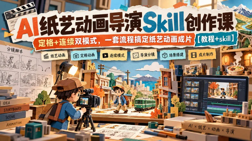 AI纸艺动画导演Skill创作课｜定格+连续双模式，一套流程搞定纸艺动画成片【教程+skill】-小栈博客