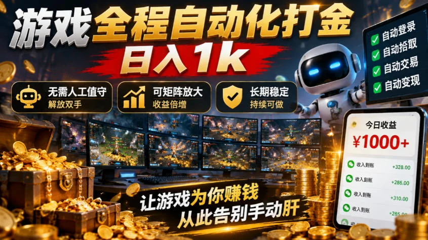 游戏全程自动化打金，日入1k，无需人工值守，解放双手，可矩阵放大，长期稳定【揭秘】-小栈博客