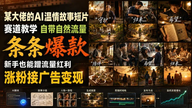 某大佬的AI温情故事短片赛道教学,自带自然流量,条条爆款,新手也能蹭流量红利,涨粉接广告变现(更新) 某大佬的AI温情故事短片赛道教学,自带自然流量,条条爆款,新手也能蹭流量红利,涨粉接广告变现(更新)