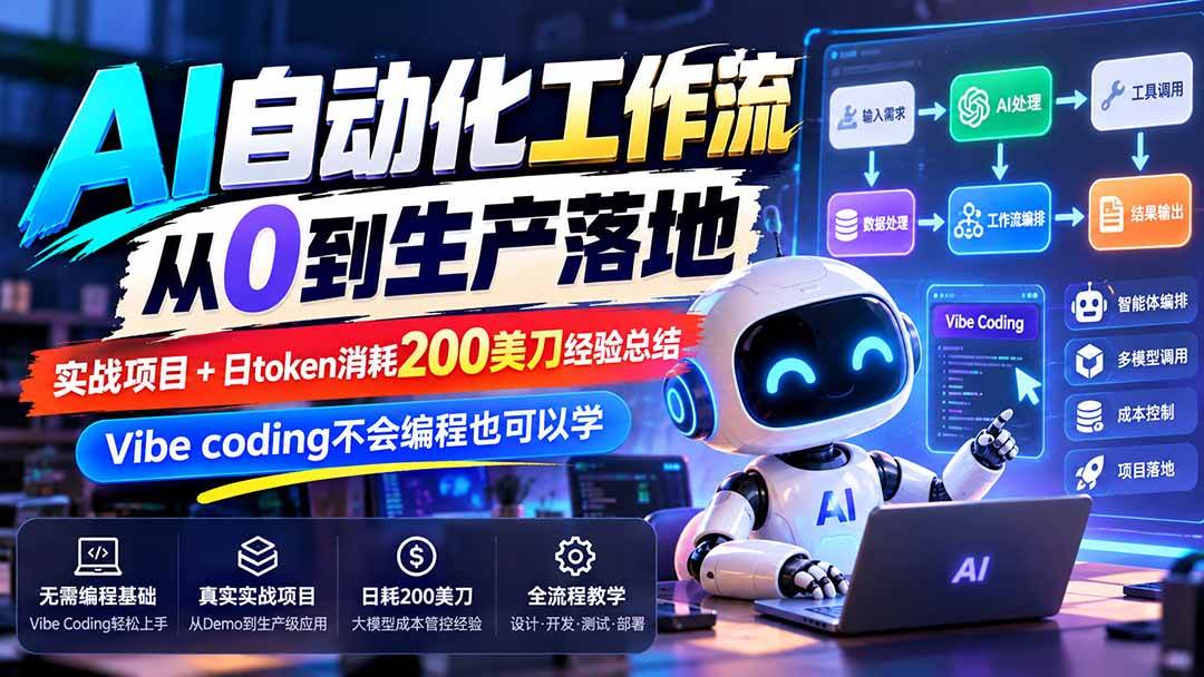 （20954期）【无水印】AI自动化工作流从0到生产落地，实战项目+日token消耗200美刀经验总结，Vibe coding不会编程也可以学-小栈博客