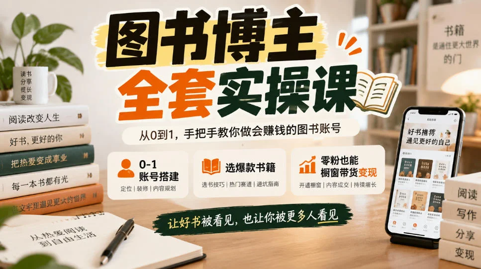 图书博主全套实操课，0‑1账号搭建，选爆款书籍，零粉也能橱窗带货变现-小栈博客