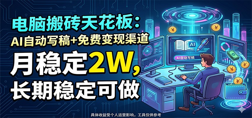 电脑搬砖天花板:AI自动写稿+免费变现渠道,月稳定2W,长期稳定可做-小栈博客