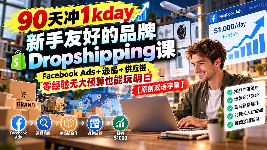 90天冲千刀day：品牌Dropshipping课 Facebook广告+选品供应链