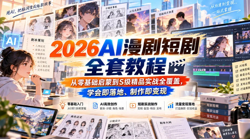 2026AI漫剧短剧全套教程，从零基础启蒙到S级精品实战全覆盖，学会即落地、制作即变现-小栈博客