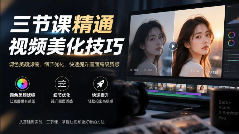 三节课精通视频美化技巧|调色美颜滤镜,细节优化,快速提升画面高级质感 三节课精通视频美化技巧|调色美颜滤镜,细节优化,快速提升画面高级质感
