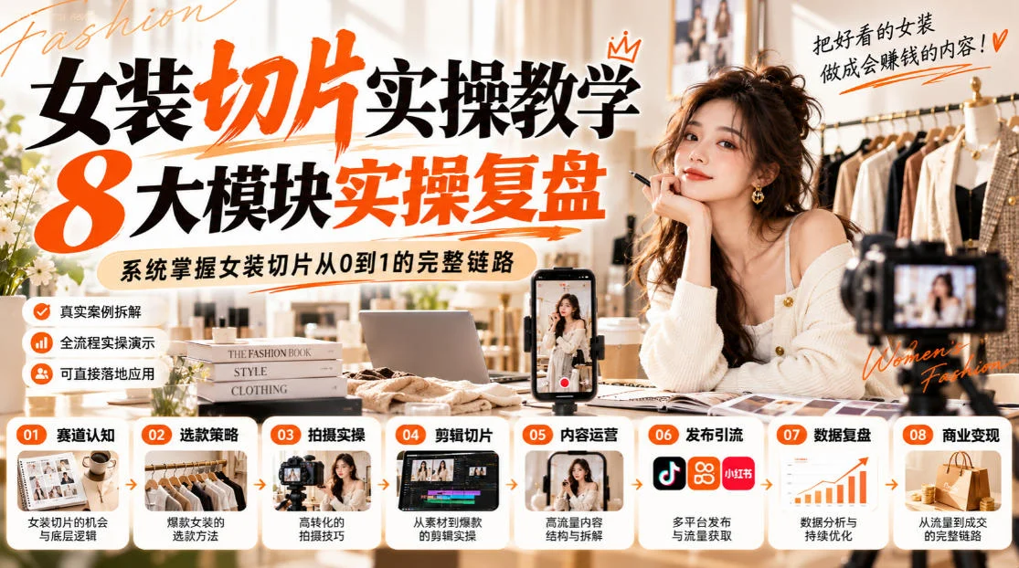 女装切片实操教学,8大模块实操复盘,系统掌握女装切片从0到1的完整链路 女装切片实操教学,8大模块实操复盘,系统掌握女装切片从0到1的完整链路