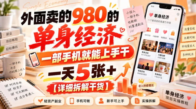 外面卖的980的单身经济，一部手机就能上手干，一天5张+【详细拆解干货】-小栈博客