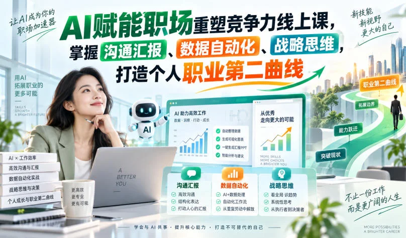 AI赋能职场重塑竞争力线上课，掌握沟通汇报、数据自动化、战略思维，打造个人职业第二曲线-小栈博客