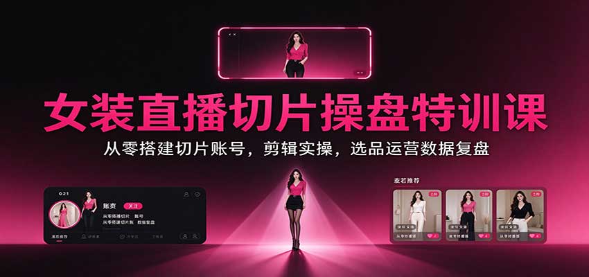 女装直播切片操盘特训课：从零搭建切片账号，剪辑实操，选品运营数据复盘-小栈博客
