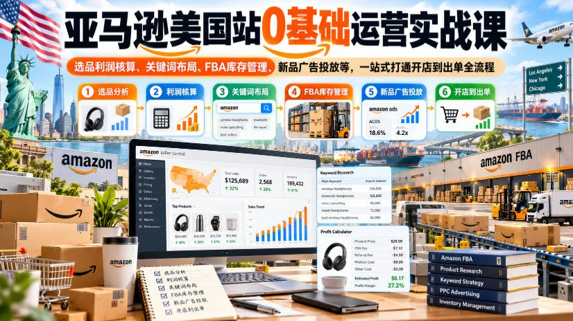 亚马逊美国站0基础运营实战课|选品利润核算、关键词布局、FBA库存管理、新品广告投放等,一站式打通开店到出单全流程 亚马逊美国站0基础运营实战课|选品利润核算、关键词布局、FBA库存管理、新品广告投放等,一站式打通开店到出单全流程