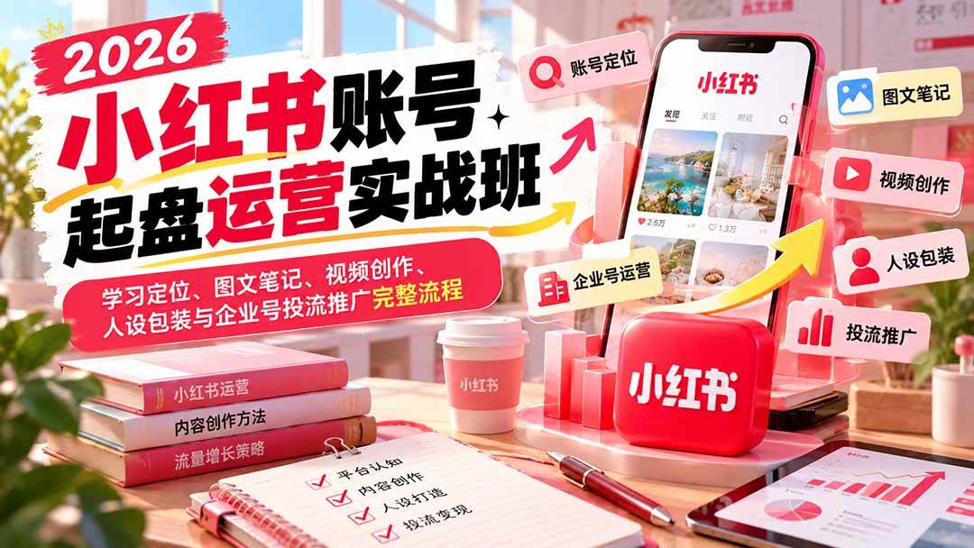 （20647期）2026小红书账号起盘运营实战班：学习定位、图文笔记、视频创作、人设包装与企业号投流推广完整流程-小栈博客
