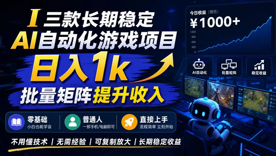 三款AI自动化游戏搬砖项目，日入1k矩阵放大，零基础可上手